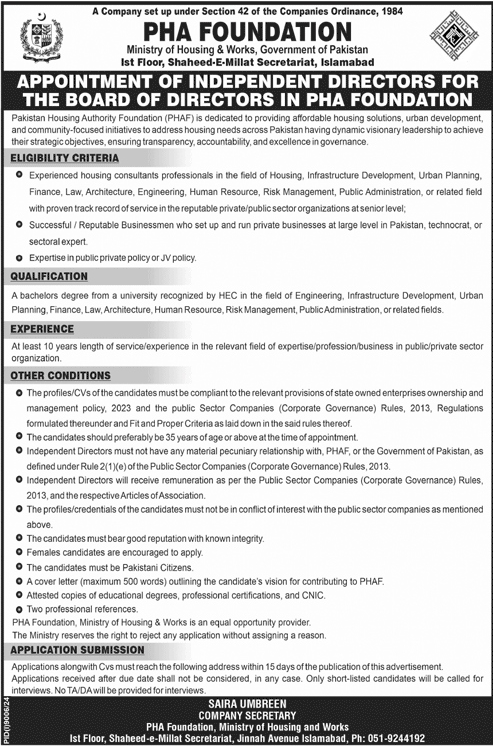 Director Jobs in PHA Foundation Islamabad